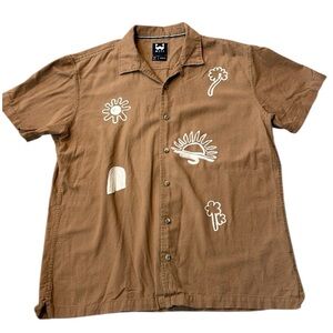 WXYZ Men's Embroidered Nature‎ Print Button Down Short sleeve Shirt Size M